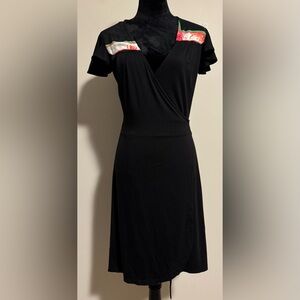 EUC Zachary’s Smile Black Elegant Wrap Dress with Striped Design size small